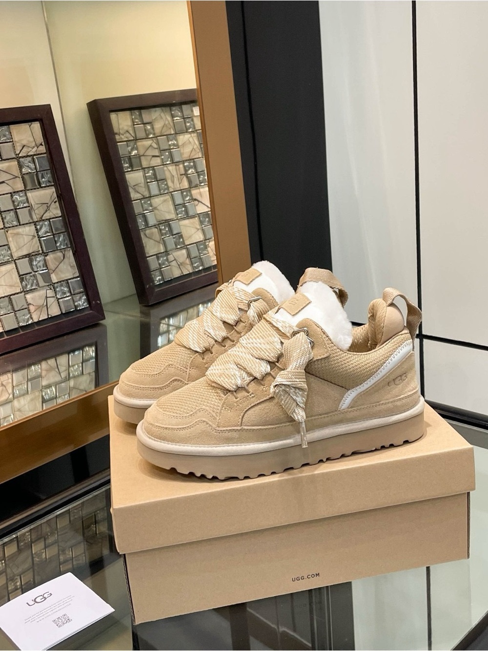 UGG Women's Tan Shearling-Lined Casual Lace-Up Sneakers